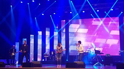From left, Sulaiman Merchant, Aditi Singh Sharma and Salim Merchant performed in Abu Dhabi on Friday. Courtesy Aarti Jhurani