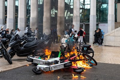 Burning e-scooters near the Saint-Charles secondary school in Marseille. AFP