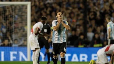 Javier Mascherano reacts after missing a goal-scoring chance. Victor R Caivano / AP Photo