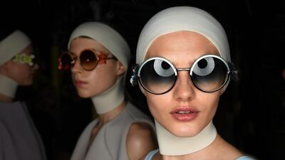 Models prepare backstage ahead of the Anya Hindmarch show during London Fashion Week Spring/Summer collections 2017 in London. Stuart C. Wilson / Getty Images