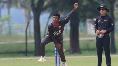 Karthik Meiyappan excelled for the UAE against Kuwait in the ACC U19 Western Region final, taking four wickets for 32 runs. ICC