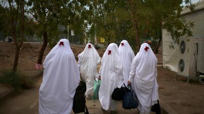 Iranian pilgrims arrive for the annual Hajj pilgrimage, in Arafat outside the holy city of Makkah,, Saudi Arabia on August 30, 2017. Suhaib Salem / Reuters