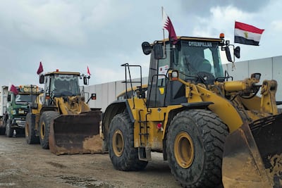 Heavy construction equipment line up on the Egyptian side of the Rafah border crossing with the Gaza Strip on February 20. AFP