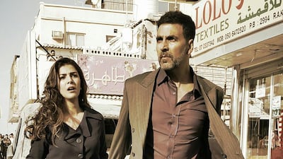 Nimrat Kaur and Akshay Kumar in Airlift, which was shot largely in Sharjah and RAK. B4U Motion Pictures