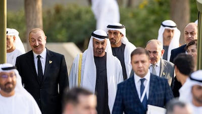 President Sheikh Mohamed, Ilham Aliyev, President of Azerbaijan,and Nikol Pashinyan, Prime Minister of Armenia, arrive at The Founders Memorial