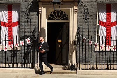Keir Starmer leaves No 10 Downing Street to attend his final Prime Minister's Questions. EPA