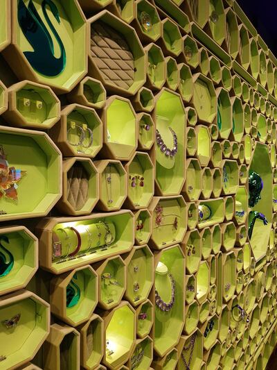 A wall of jewellery boxes at the new Wonderlab store in the Dubai Mall. Sarah Maisey / The National