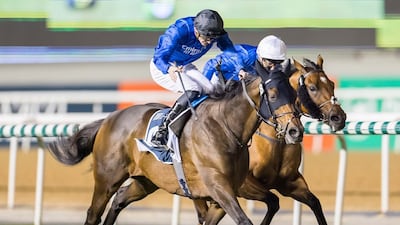 James Doyle and Valiant Prince win from stable companion Dubai Future in the Group 2 Al Rashidiya in the Dubai World Cup Carnival’s second meeting at Meydan on Friday, January 13, 2023. Photo: Adiyat Racing Plus