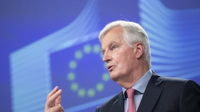 Michel Barnier, chief negotiator for the European Union (EU), gestures while speaking during a news conference in Brussels, Belgium. Jasper Juinen/ Bloomberg
