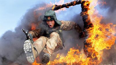 A frontier soldier from the People’s Liberation Army trains on Wednesday, March 5, 2014 in Heihe, Heilongjiang province. Reuters