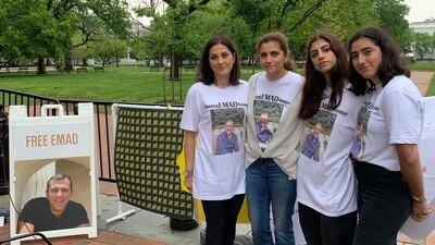 The Sharghi family poses for a photo outside of the White House during an event for the Bring Our Families Home campaign. Courtesy of the Sharghi Family