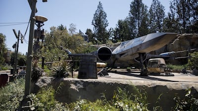 An X-Wing starfighter stands on display. Bloomberg