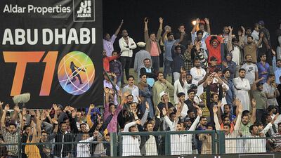Fans enjoy Abu Dhabi T10 at the Zayed Cricket Stadium in Abu Dhabi. Satish Kumar for The National