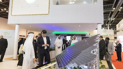 Above, the Dubai Electricity and Water Authority stand at Wetex 2016. Antonie Robertson / The National