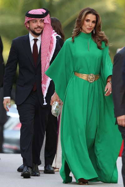 A Taller Marmo silk kaftan was Queen Rania's pick for the country's 77th Independence Day. AFP