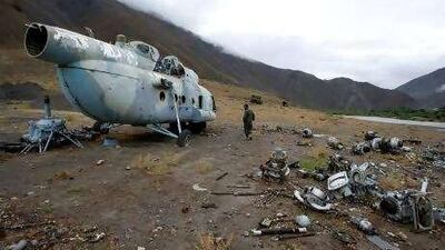 A helicopter used by the mujahdieen commander Ahmad Shah Massoud lies in ruins in Panjshir province, north of Kabul.