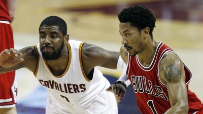 Derrick Rose of the Chicago Bulls dribbles the ball on Monday night during his team's Game 1 NBA play-offs second round win against the Cleveland Cavaliers. David Maxwell / EPA / May 4, 2015