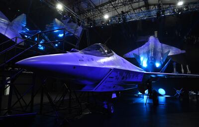 A prototype of Russia's new fifth-generation light multipurpose single-engine fighter Checkmate on display near Moscow in July 2021. EPA