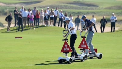 It may have been fun and games in the build-up to the Abu Dhabi HSBC Golf Championship, but it will be down to business for Rory McIlroy, left, and Jordan Spieth when play starts on Thursday. Ross Kinnaird / Getty Images