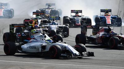 Drivers compete at the start of the European Formula One Grand Prix at the Baku City Circuit on June 19, 2016 in Baku. Andrej Isakovic / AFP