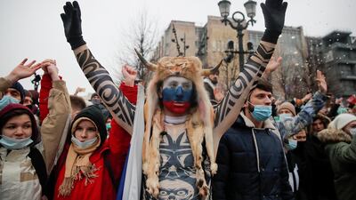 People attend a rally in support of jailed Russian opposition leader Alexei Navalny in Moscow. Reuters
