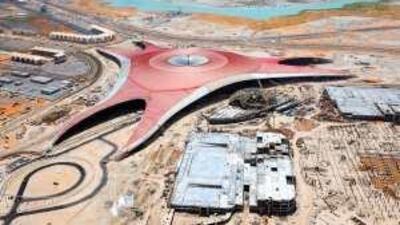 An aerial view of Ferrari Wold on Yas Island in Abu Dhabi.