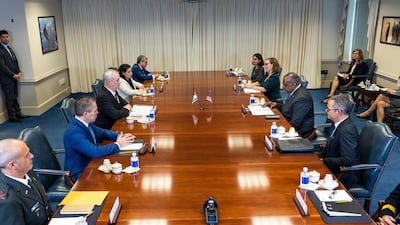 Mr Austin and Mr Gantz hold talks about two weeks after Israel agreed to a ceasefire with Hamas, the militant group that controls Gaza. EPA