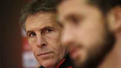 Southampton manager Claude Puel and Shane Long during a news conference. David W Cerny / Reuters