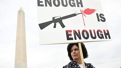 Gun control advocates participate in the March for Our Lives in June 2022 as they protest against gun violence during a rally near the Washington Monument in Washington, DC. AFP