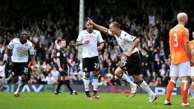 Bobby Zamora, centre, had been unwell in the build-up the Blackpool match but recovered sufficiently to score two goals in a 3-0 win and propel Fulham into the top half of the Premier League table yesterday.