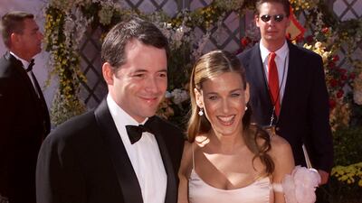 Sarah Jessica Parker, with Matthew Broderick, wears Oscar de la Renta to the 2000 Primetime Emmy Awards. EPA