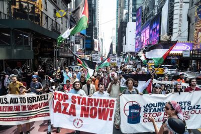 Pro-Palestine protesters in New York City hold a march to show to call for an end to the war. Getty Images