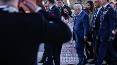 Mr Abbas arrives at Ciampino military airport in Rome. EPA