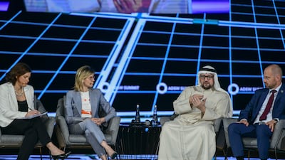 Masdar chief executive Mohamed Al Ramahi speaking during a panel discussion at Abu Dhabi Sustainability Week on Monday. Khushnum Bhandari / The National