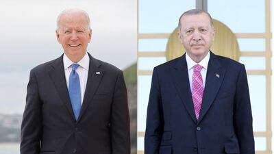 Mr Erdogan, right, said ties with the Biden White House have been more strained than with any US president of the past 20 years. AFP