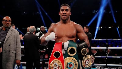 Anthony Joshua retained his IBF, IBO and WBA world titles with a 10th round stoppage of Carlos Takam last month. Andrew Couldridge / Reuters