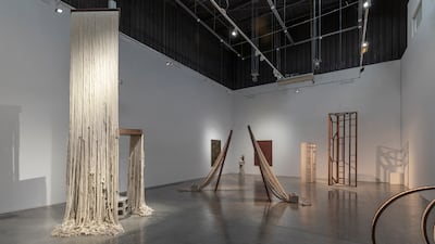 The exhibition consists of six sculptures and two paintings
