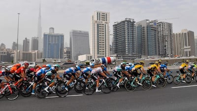 Cyclists ride during stage four of the UAE Tour in Dubai. AFP