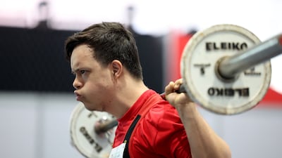 Powerlifting is among the sports featured at the Special Olympics UAE Games, at the Abu Dhabi National Exhibition Centre. Chris Whiteoak / The National