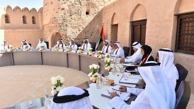 Sheikh Mohammed bin Rashid, Prime Minister and Ruler of Dubai, leads Cabinet in its special meeting at Fujairah’s historic fort. Under the directions of Sheikh Khalifa, the President, the Cabinet approved the designation of 2015 as the Year of Innovation. Wam