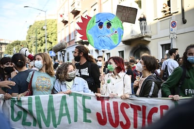 Fridays for Future protesters were back on the streets this week, here in Milan, Italy on the sidelines of a pre-Cop26 summit. Getty Images
