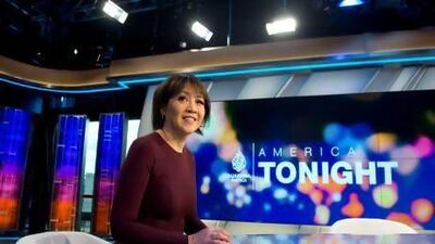 Joie Chen, host of the new Al Jazeera America nightly news program America Tonight, at the anchor desk in the network's studio space in Washington, DC.