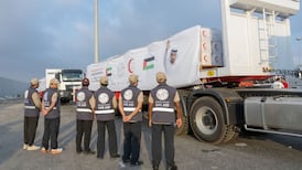 Fifty-nine lorries carrying aid sent by the UAE entered Gaza this week. Photo: Wam
