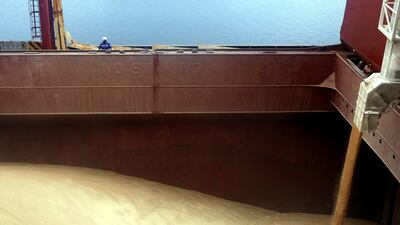 A bulk carrier is loaded with wheat at the Black Sea port of Chornomorsk near Odesa, Ukraine. EPA