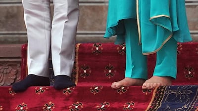 Britain's Prince William, Duke of Cambridge (L) and Catherine, Duchess of Cambridge visit Badshahi Mosque in Lahore, Pakistan, 17 October 2019. The royal couple is on an official five-day visit to Pakistan. EPA