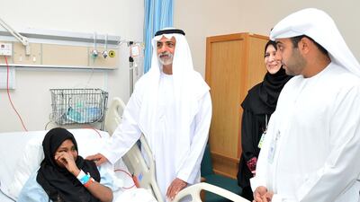 Sheikh Nahyan bin Mubarak, Minister of Culture, Youth, and Community Development, meets Latifa, the girl who underwent a successful kidney transplant at Sheikh Khalifa Medical City in Abu Dhabi. Courtesy of Seha
