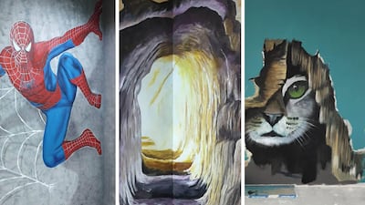3D Spider-Man, a tunnel and a peeking kitten are three of the works that will be on display at trick art museum, 3D World Dubai. Instagram / 3D World Dubai