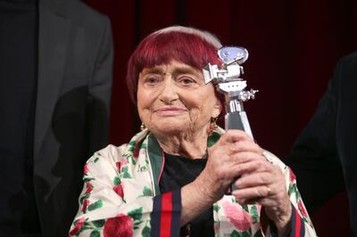 Director Agnes Varda on stage at the 69th Berlinale International Film Festival