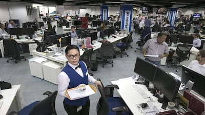 The National newsroom after a laboratory team tested samples for potentially-harmful bacteria and infection control. Half of the surfaces swabbed were found to have growths of E. coli and staphylococcus bacteria. Silvia Razgova / The National