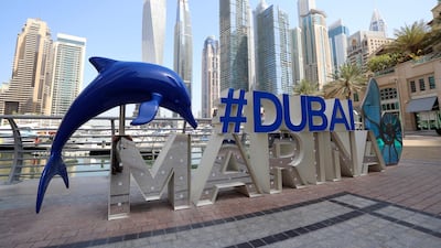 Art installation on Marina Walk in Dubai. Business conditions have improved to the highest level since November 2019. Chris Whiteoak / The National